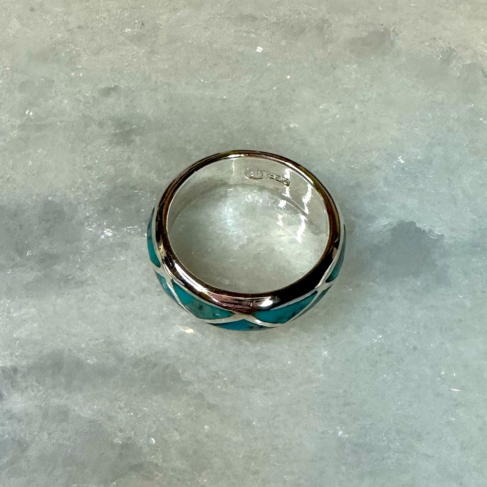Sterling Silver 925 Genuine Turquoise Inlay Ring Handmade - Picture 2 of 2
